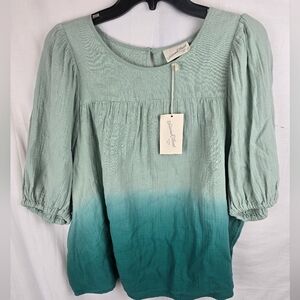 NWT Universal Threads Women's Green Ombre Short Sleeve Guazy Shirt Sz XXL